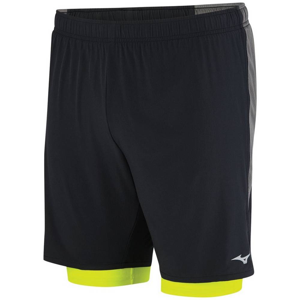 Pantalones Cortos Mizuno ALPHA 7.5" 2 IN 1 Hombre Negras/Amarillo Baratas EDHY-92631